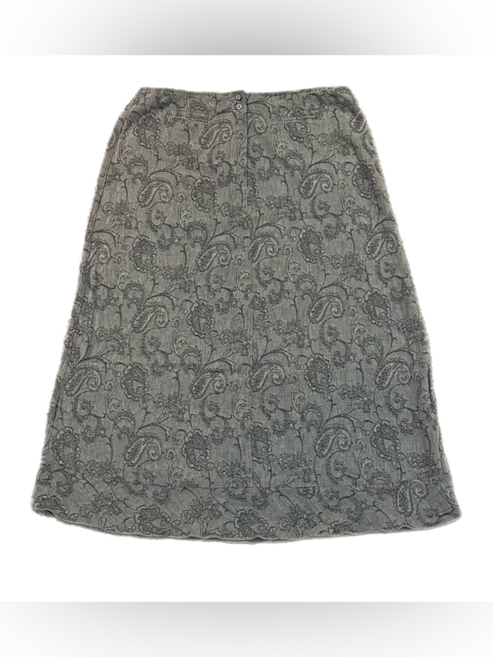 Women’s J Jill Linen Blend Midi Skirt Gray Paisley Floral Western Artisan 16